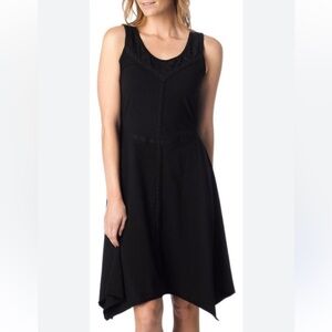 Prana Black Trixie Organic Cotton Lace Handkerchief Hem Dress Size Small